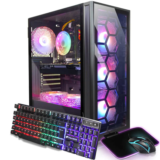PC Gaming STGAubron RX 550 4GB Intel i7 Xeon E5 16GB RAM 512GB SSD WiFi BT 5.0 W10H64 Ventiladores RGB x3 Alfombrilla de Ratón RGB Torre de Computadora para Juego/Streaming