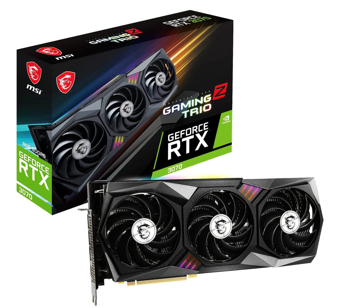 Grafica MSI Gaming GeForce RTX 3070 Gaming Z Trio 8G LHR 8GB GDRR6 Nvlink Ventilador Torx 4 RGB Tarjeta de Video de Alto Rendimiento NVIDIA GPU con Arquitectura Ampere Tarjetas Gráficas para Computadora Ideales para Juegos de PC (Renovada)